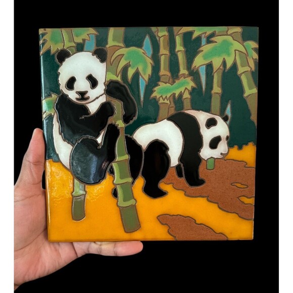1984 Arius Santa Fe Art Tile PANDAS#4503 8”x8” Italy Tile Trivet RARE